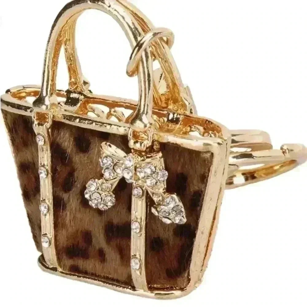 Unbranded Leopard print with clear rhinestones Handbag Keychain or Bag C…